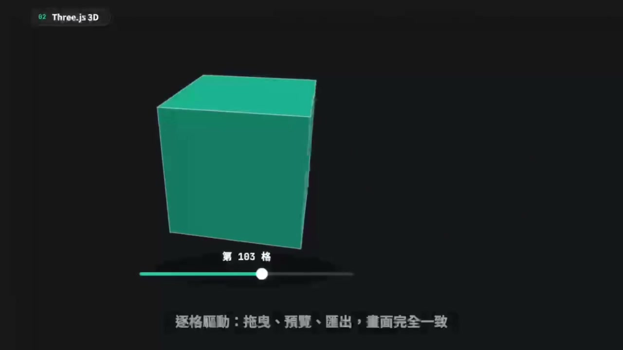 由時間軸逐格驅動的青綠色 3D 方塊